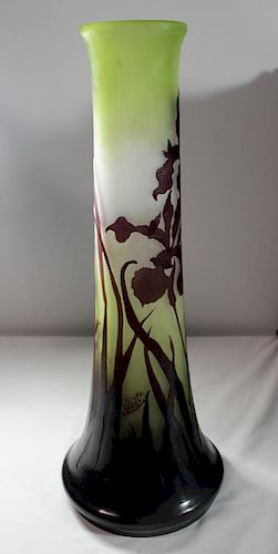GALLE. Large Signed Cameo Glass vase.
