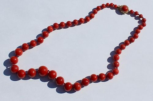 JEWELRY. GIA Certified Red Coral Beaded Necklace.