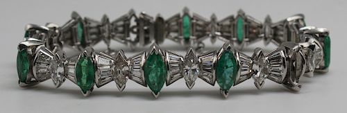 JEWELRY. Platinum, Emerald, and Diamond Bracelet.