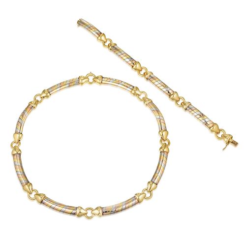 Van Cleef & Arpels Tri-Colored Gold and Silver Necklace and Bracelet Set, French