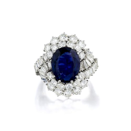 An 8.09-Carat Unheated Burmese Sapphire and Diamond Platinum Ring