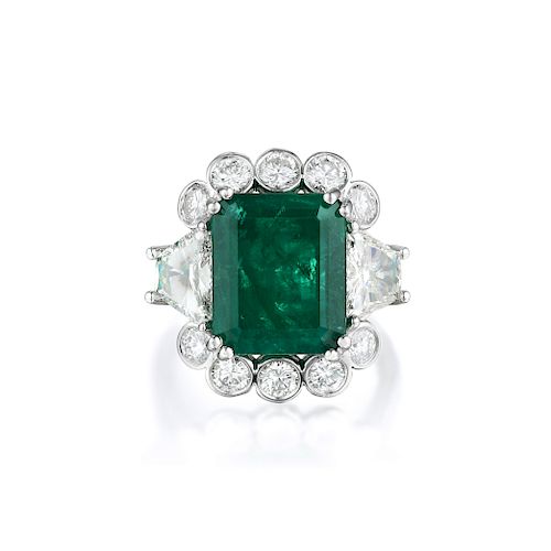 A Platinum Emerald and Diamond Ring