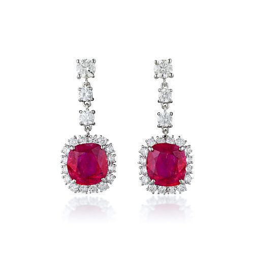 An Important Pair of Unheated Burmese Ruby and Diamond Earrings