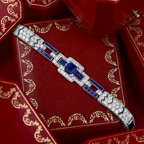 Cartier Art Deco Platinum Sapphire and Diamond Bracelet