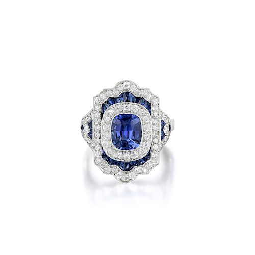 A Platinum Sapphire and Diamond Ring
