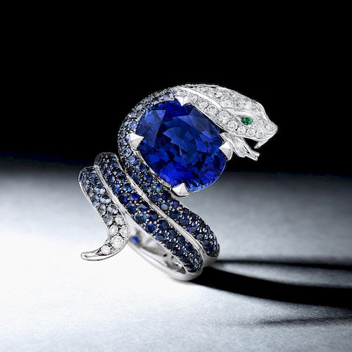 Stephen Webster Ceylon Sapphire Diamond and Emerald Serpent Ring