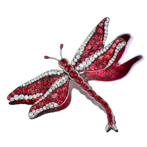 A Spinel and Diamond Dragonfly Brooch