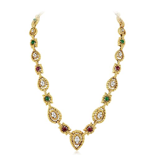 David Webb Ruby Emerald and Diamond Necklace