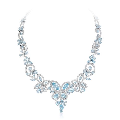 An Aquamarine and Diamond Necklace