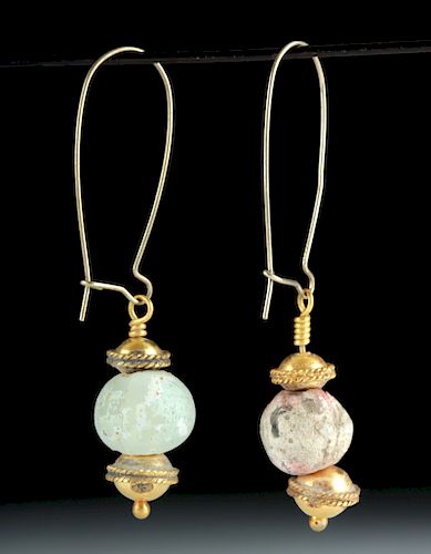 Hellenistic 16K Gold / Ancient Glass Earrings (pr)