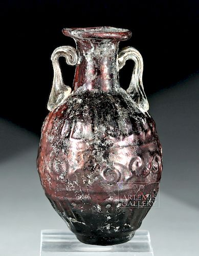 Miniature Sidonian Glass Amphora - Aubergine & Green