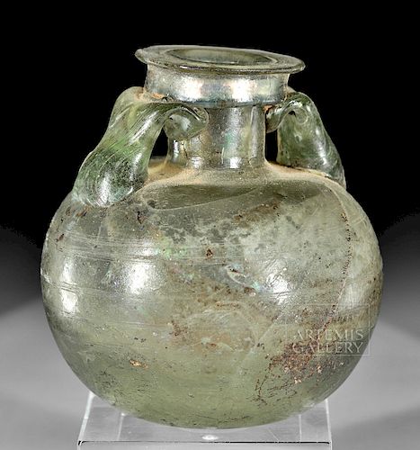 Roman Glass Aryballos w/ Trailed Handles