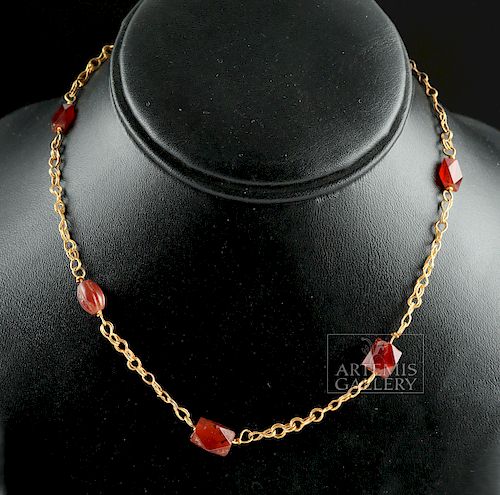 Published Roman 21K Gold Necklace w/ Carnelian Beads