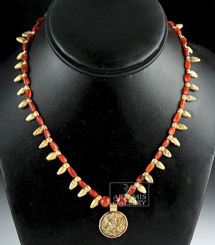 Important Achaemenid Gold & Carnelian Necklace - XRF'd