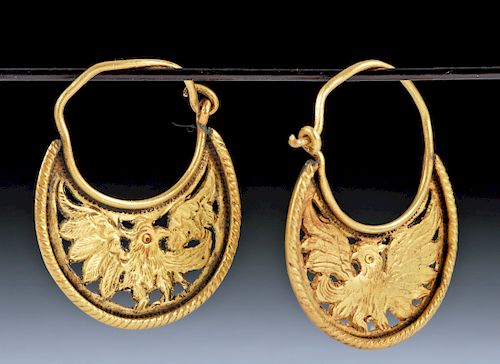 Achaemenid 22K+ Gold Earrings with Phoenix - 11.3 grams