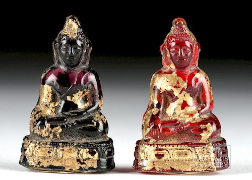 Lot of 2 Miniature Siamese Gilt Glass Buddhas