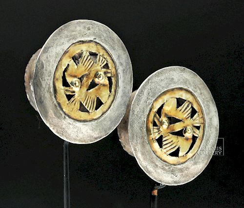 Gorgeous Nazca Silver / 14K Gold Ear Spools (pr)