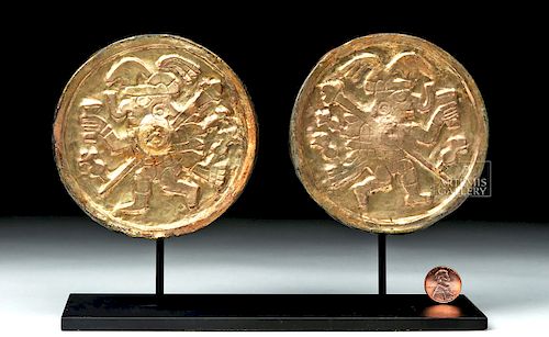 Moche Gilded Copper Ear Spools - Chasquis