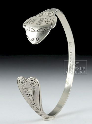 Mid-20th C. Tlingit Silver Frog Bracelet - 25.6 g