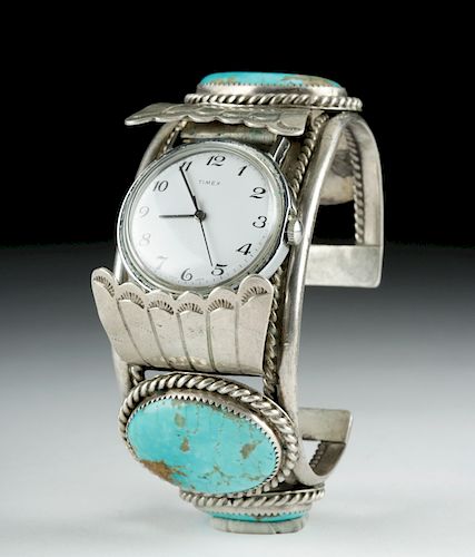 Enormous Silver & Turquoise Men's Watch
