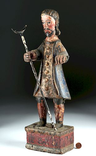 19th C. Spanish Colonial Painted Wood Santo Figure