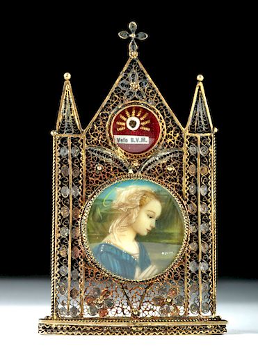 19th C. European Brass Reliquary - Veil of Virgin Mary