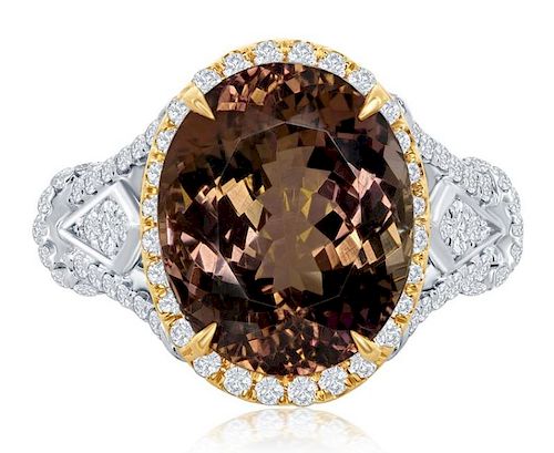 18k Gold Brown 8.39ct Tanzanite Diamond Ring