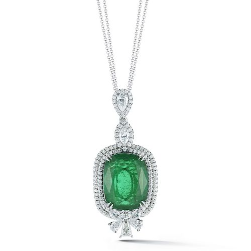 18K 21.83ct. Emerald And Diamond Pendant