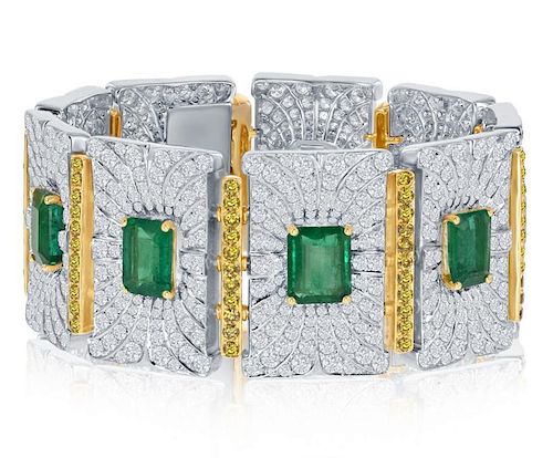 21.7ct Zambian Emerald & 21.04ct Diamond Bracelet