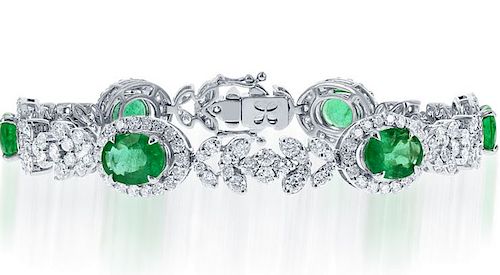 18k Gold 6.12ct Emerald & 5.69ct Diamond Bracelet