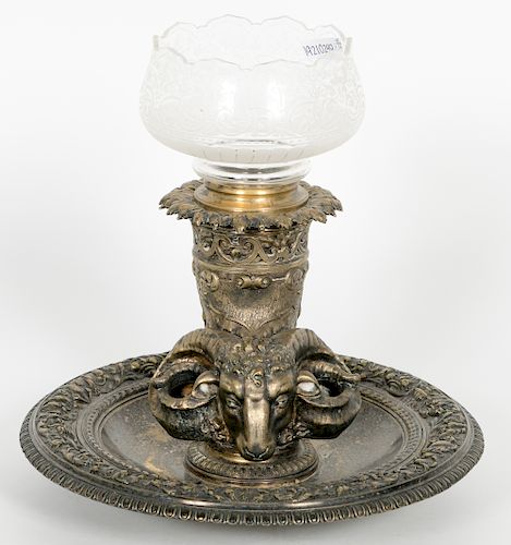 Bronze Centerpiece w/ Etched Crystal Bowl
