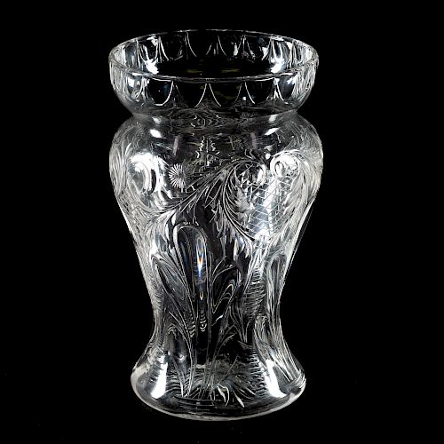 19th C. Webb Style Engraved Bulbous Glass Vase