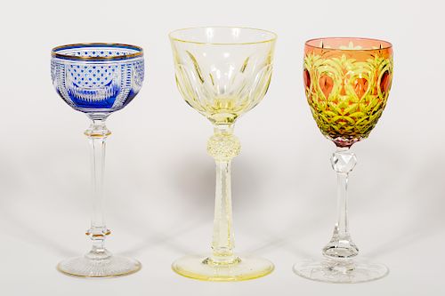 Three Cut to Clear Footed Goblets