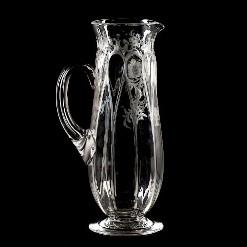 Art Nouveau Engraved Glass Pitcher