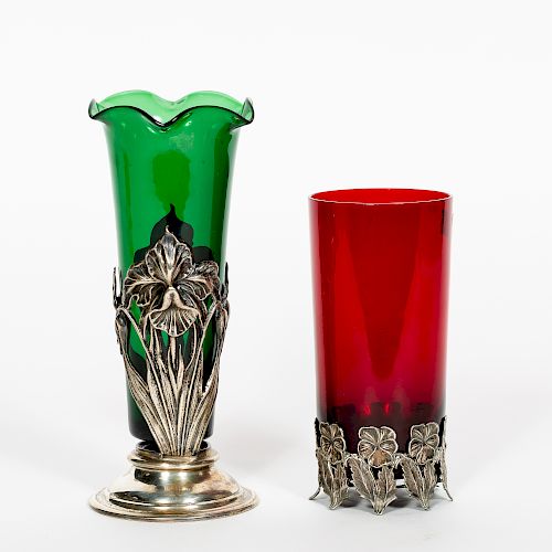 2 Art Nouveau Glass/Sterling Vases-Atlanta Maker