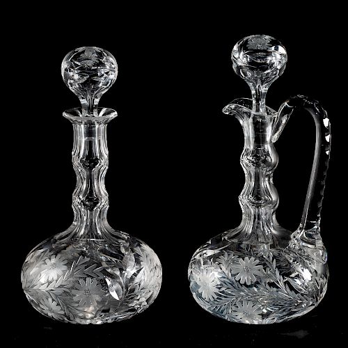 Two American Cut & Etched Glass Decanters
