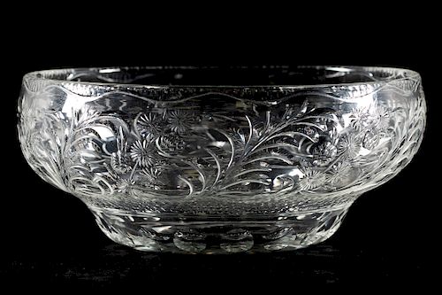 Floral Motif Engraved Glass Bowl