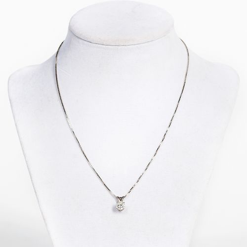 14k White Gold & Diamond Solitaire Necklace