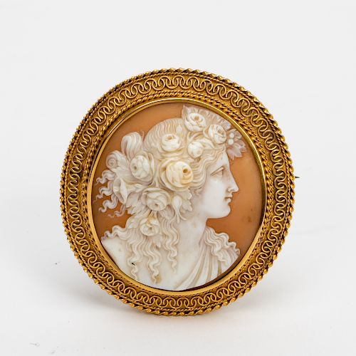 Circa 1860 14k Gold Cameo, Female Profile