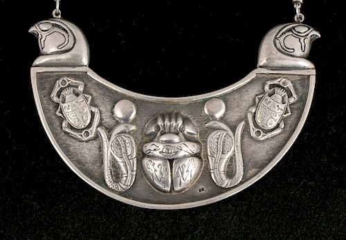 Egyptian .800 Silver Scarab Motif Necklace