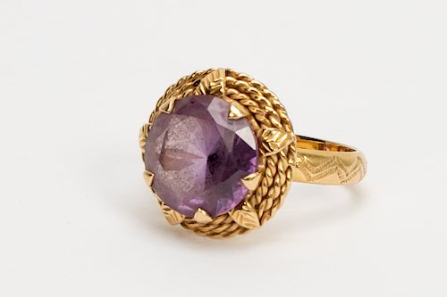 14k Yellow Gold & Synthetic Sapphire Ring