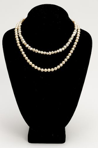 Two Stranded Pearl Necklaces, 14K Gold Clasp