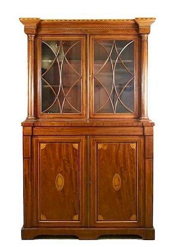 19th Century English Inlaid Bookcase Breakfront