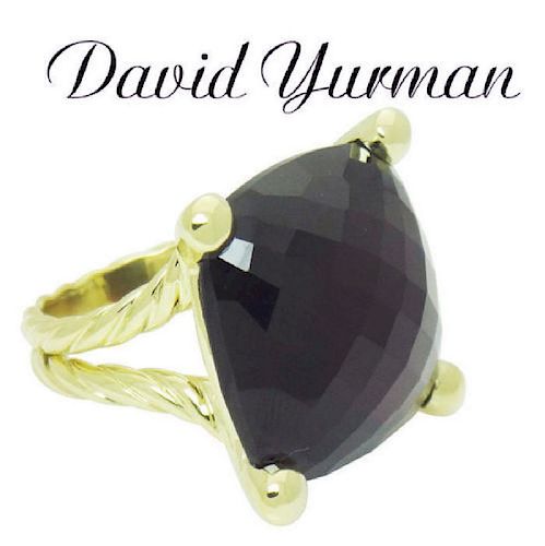 David Yurman 18k Y Gold Cushion Faceted Garnet Ring