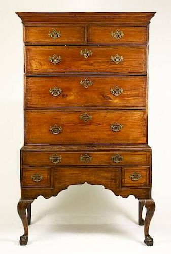 19th C. English Country Stained Pine Highboy