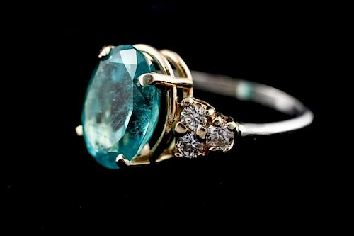18k Gold, 6 Carat Emerald & Diamond Ring