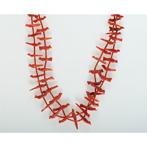 Zuni Double-Strand Carved Coral Fetish Necklace