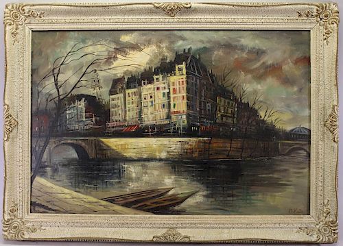 Signed Painting of a Parisian River Scene