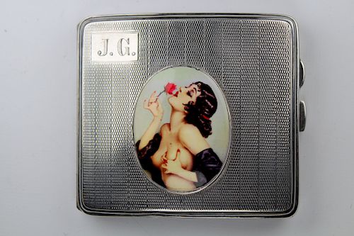 20th C. 'Nude Woman' Silver Cigarette Case