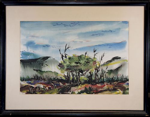 American School, Watercolor/Ink 20th C. Landscape